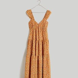Madewell NWT Georgette Ruffle-Sleeve Tiered Midi Dress in Daisy Meadow size 14